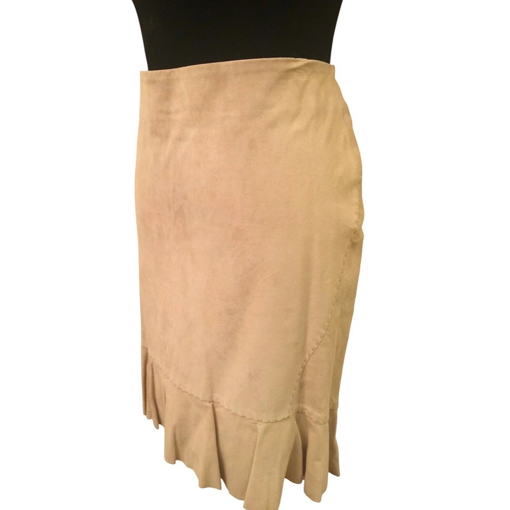 Ann Taylor Loft Womens Flared Hi Low Ruffled Hem Skirt Sz 8 Beige Suede Leather - Picture 4 of 10